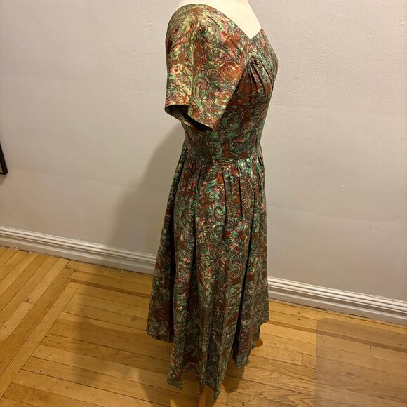 Vintage 50s printed cotton short sleeve fit and flare dress - Picture 2 of 7